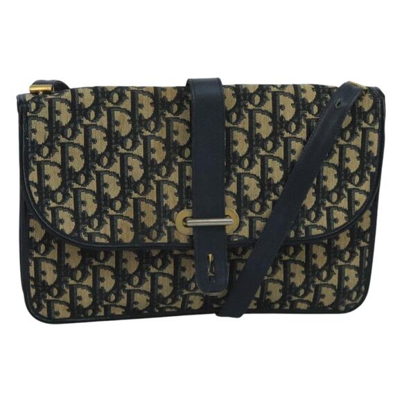 DIOR Trotter Canvas Shoulder Bag Navy Gold - Picture 1 of 16